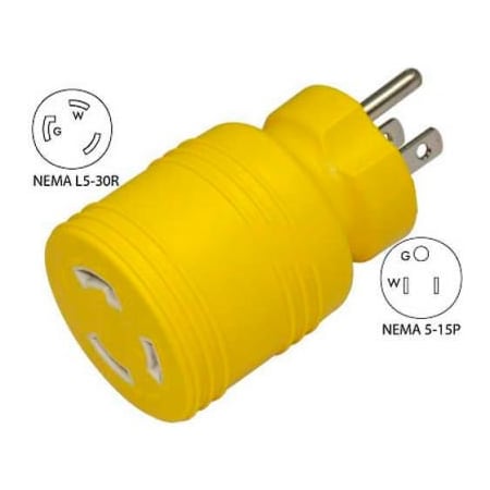 Conntek 30222-YW, 15 To 30-Amp Locking Adapter With NEMA 5-15P To L5-30R, Yellow